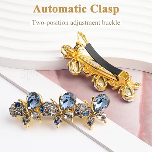 Elegant Blue Crystal Butterfly Hair Barrette for Thick Hair