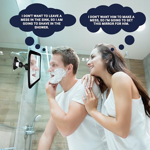 MIRRORVANA Fogless Shower Mirror for Shaving with Upgraded Suction, Anti Fog Shatterproof Surface and 360¡Æ Swivel, 1X Magnifying, 6.3 x 6.3 Inch (Black)