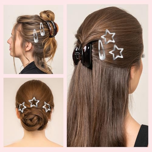 20 Pcs Star & Teardrop Hair Clips Set - Stylish Metal Barrettes