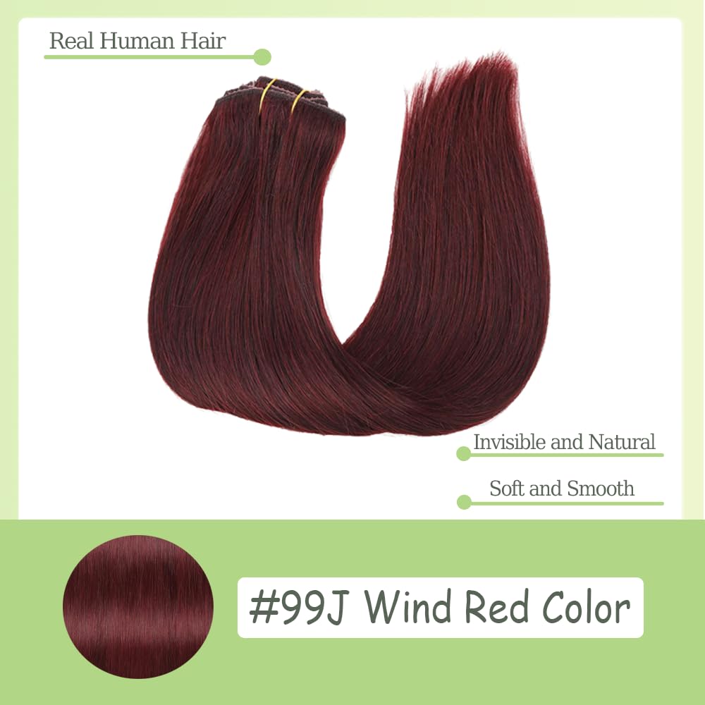 99J Clip in Hair Extensions Real Human Hair, 20 Inch 120g/7Pcs,Full Shine Burgundy Remy Hair,#99J Burgundy Straight Clip ins Hair Brazilian Virgin Human Hair Extensions