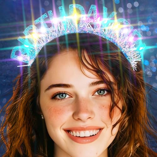 Aceorna Pink LED Birthday Girl Crown Headband with Glitter - Blue Variant