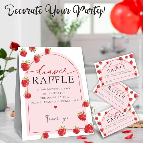 Baby Shower Diaper Raffle Game Kit with 50 Tickets & Sign - Strawberry Arch