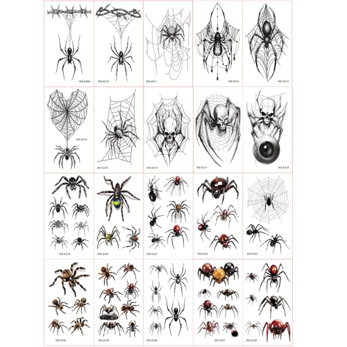 TopFunny Halloween Spider Temporary Tattoos 20 Sheets Kids & Adults Safe & Waterproof