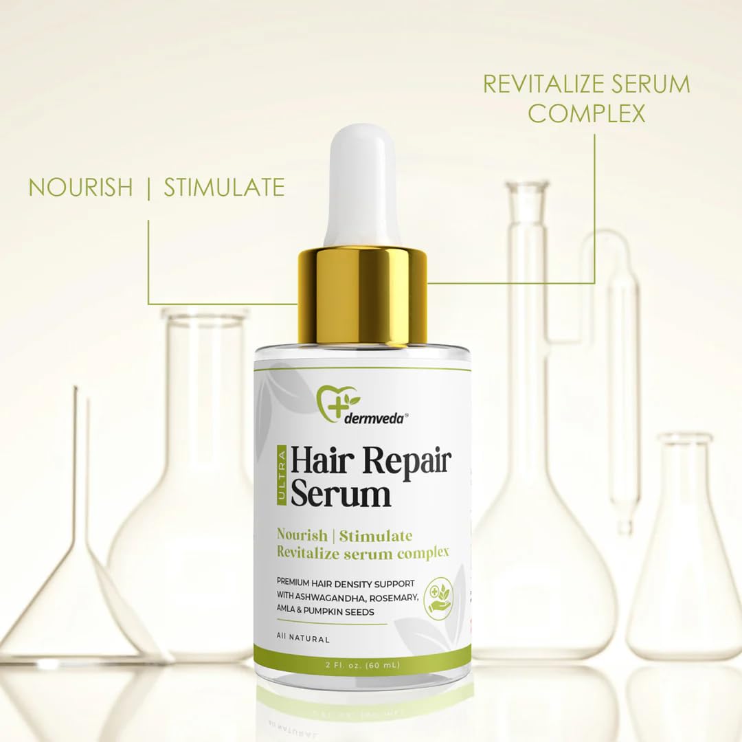 Dermveda Hair Repair Serum with Rosemary, Amla & Ashwagandha, Lightweight Scalp Care Oil for Thinning Hair & Dry Scalp, Herbal Formula, 30 ml