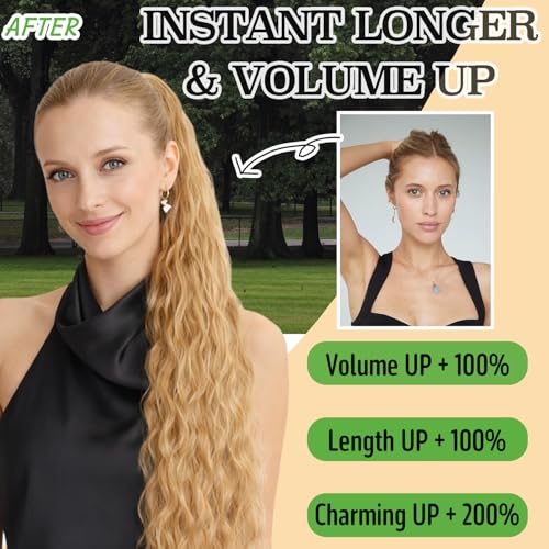 Long Wavy Ponytail Extension with Claw Clip - Honey Blonde 26 Inch Hairpiece