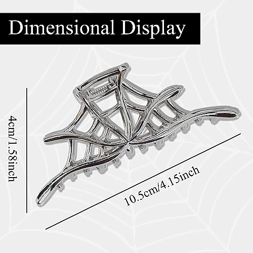 BELSITA Silver Halloween Spider Web Hair Claw Clip - Large, Strong Hold, Trendy Accessory