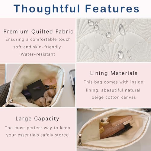 Quilted Cotton Makeup Bag - Portable Travel Toiletry Pouch