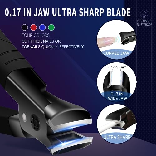 Meteorock Black Heavy Duty Nail Clippers for Thick Nails, Anti-Slip Toenail Set for Seniors & Women