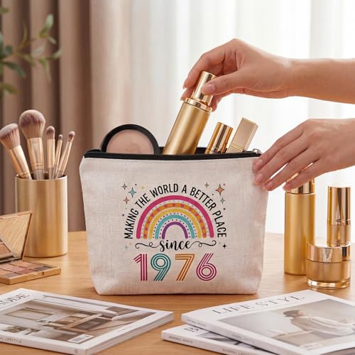 HAPPYPOP 50th Birthday Gift Set for Women - 1976 Makeup Bag & Socks, Personalized Gift for Her, Mom, Wife, Sister, Friend, Holiday