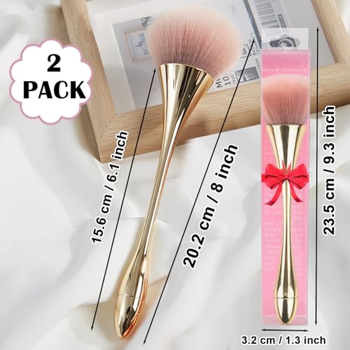 2 Pcs Large Mineral Powder Kabuki Makeup Brushes - Fluffy Foundation & Blush Brush Set