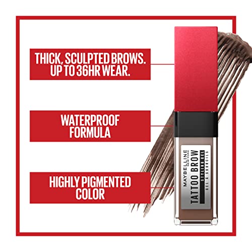 Maybelline Tattoo Studio Brow Gel - Waterproof Tinted Eyebrow Makeup, Black Brown