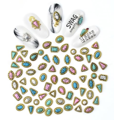 60-Piece Turquoise Nail Charms - 3D Hollowed Out Western Nail Art Gems