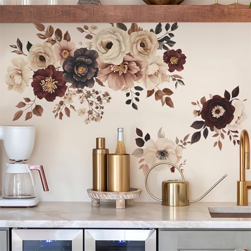 Removable Peony Rose Flower Wall Stickers for Home Decor