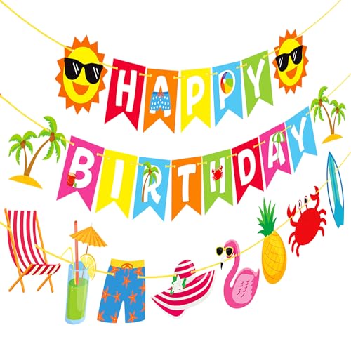 Beach Birthday Banner Set - 4Pcs Tropical Luau Party Decorations