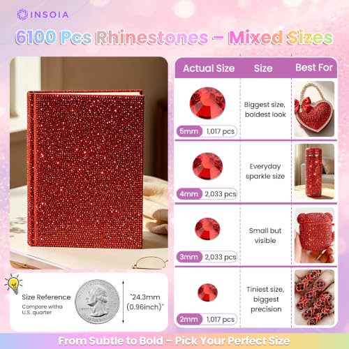 INSOIA Red Rhinestone Craft Kit with 6100 Flatback Gems & Tools