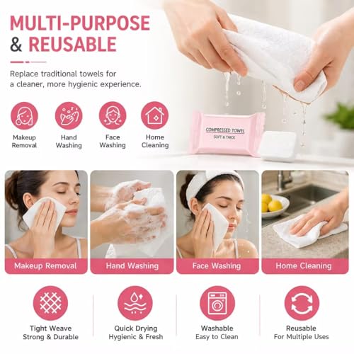 Silent Grind Pro 60-Piece Compressed Towel Tablets - Portable Face Tissues