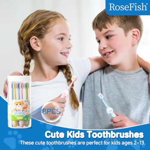 RoseFish 8 Pack Kids Toothbrushes, Extra Soft Toddler Toothbrush for 2-8 Years