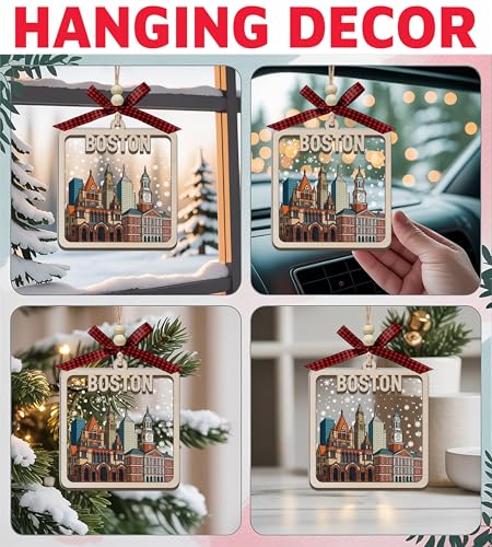 Boston Wooden Christmas Ornament - 2-Layer Skyline Decoration
