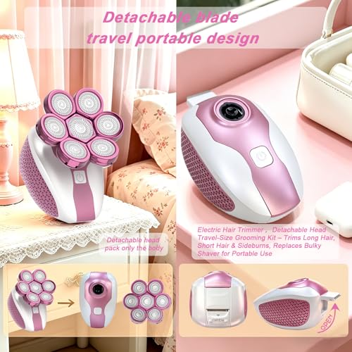 Electric Razors for Women, 7D Shavers for Women with LED Display, Rechargeable Waterproof Electric Shaver, Multi-Function Body Hair Shaver Grooming Kit for Legs/Face/Armpits/Bikini(Pink)