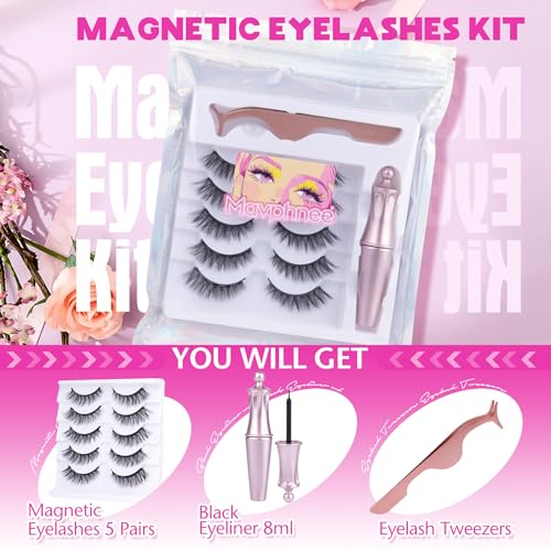 Magnetic Cat Eye Eyelashes with Eyeliner Kit - Reusable Natural Look by Mavphnee