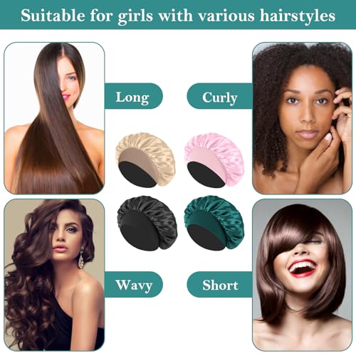4-Pack Silk Hair Bonnets for Sleeping - Soft Satin Caps for All Hair Types