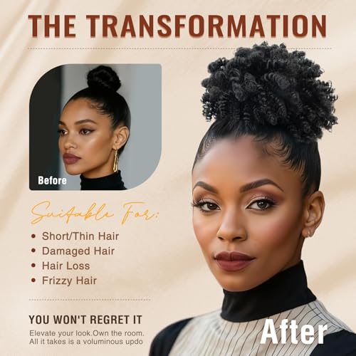 EonLuxe T1B30 10-Inch Afro Puff Drawstring Ponytail for Black Women - Thick Curly Hair Extension