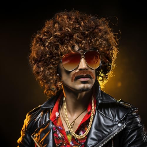 MOVINPE 70's Brown Short Afro Wig for Men - Disco Costume Accessory