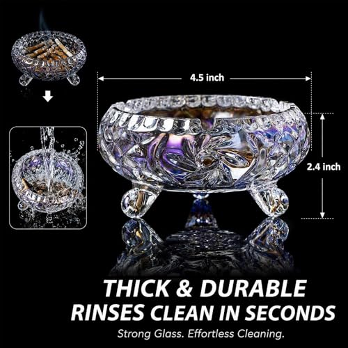Crystal Glass Ashtray with 3 Notches - Elegant & Easy to Clean
