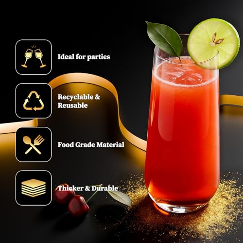 GuanQiao 12 Pack 9oz Stemless Plastic Champagne Flutes - Shatterproof & Reusable