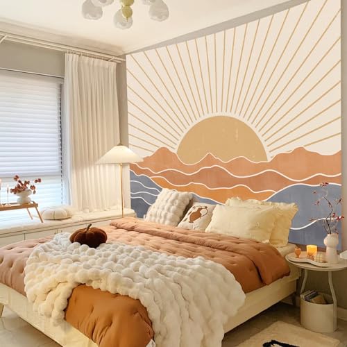 Boho Sun Tapestry Wall Hanging - Retro Vintage Fabric Art (60" x 79")