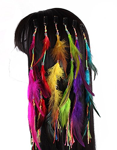 Set of 6 Handmade Boho Hair Extensions with Feather Clips