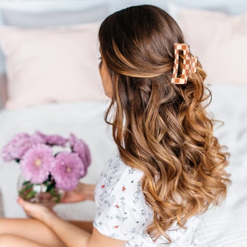 Multicolored Checkered Hair Claw Clips - 6 Pcs Strong Hold Accessories