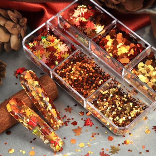 Vopintpy Fall Glitter Sequins 1757 - Autumn Maple Leaf Nail Art Confetti