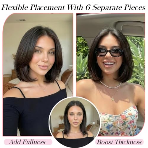 10'' Black Brown Short Clip-In Hair Extensions - Real Human Hair