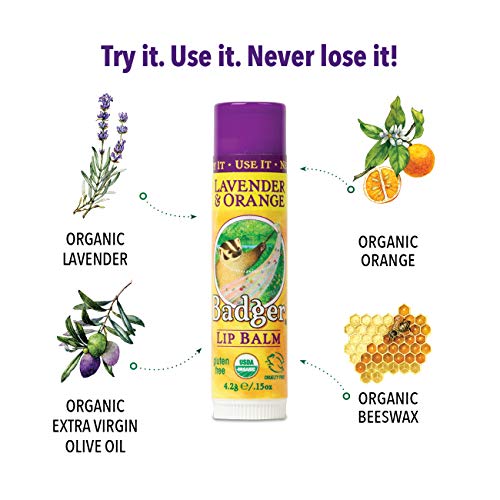 Badger Organic Lip Balm Lavender & Orange 0.15 oz Pack of 1 - Moisturizing & Cruelty-Free
