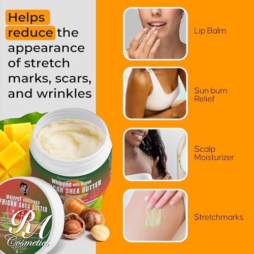 RA Cosmetics Whipped Shea Butter with Mango Extract - 12oz Natural Body Butter