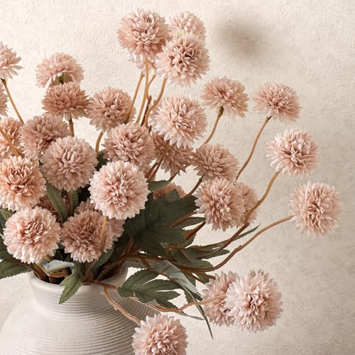 CEWOR 5 Pcs Faux Silk Pompon Mum Flowers for Home Decor