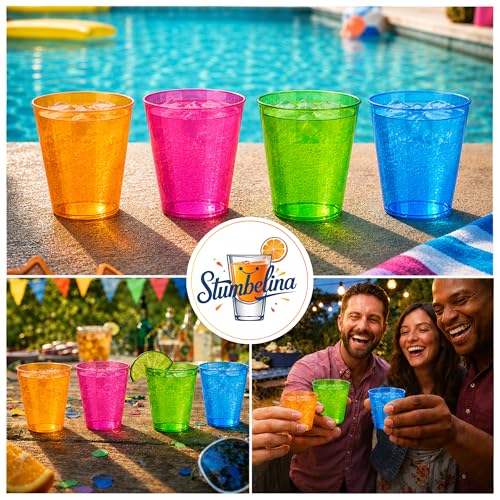 Stumbelina 100 Count Neon Plastic Shot Glasses - 1 oz Colorful Party Cups