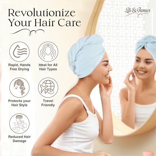 Lili&James 100% Cotton Hair Towel Wrap - Quick Dry Turban for Curly Hair