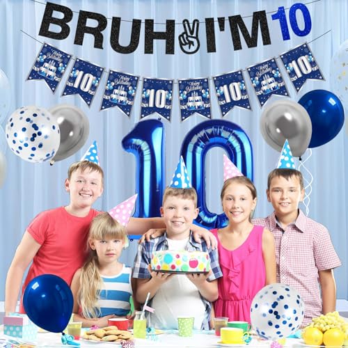 Zirtorei 10th Birthday Decorations Set for Boys - Bruh I'm 10 Theme