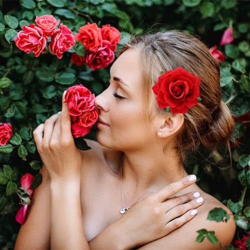 Dizila 12 Pack Red Rose Flower Hair Clips and Brooch Pins for Weddings