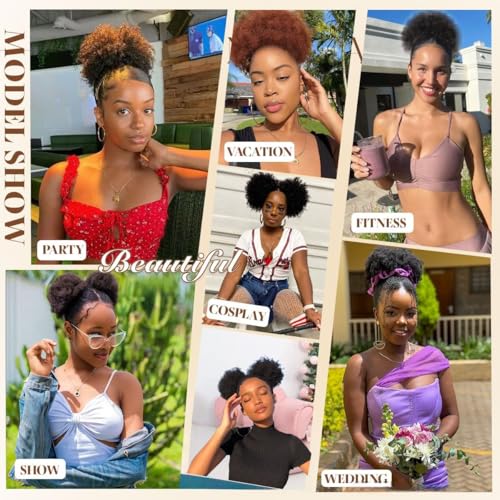 KISANOF Afro Puff Drawstring Ponytail #02 Dark Brown 6 Inch Kinky Curly Human Hair Extension