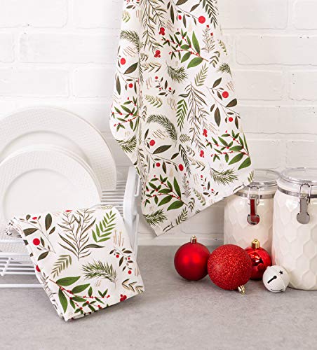 DII Christmas Kitchen Towel Set - Floral Cotton Dish Towels, 2 Pack
