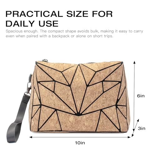 Cork Wristlet Pouch for Women - Zipper Makeup Organizer Bag