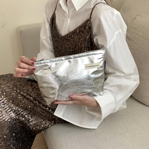 Large Capacity Silver Glitter Makeup Bag Set A1-Shiny Silver