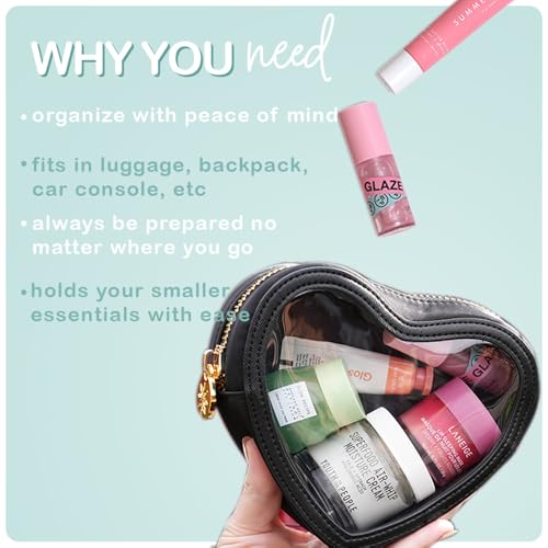 Heart Shaped Clear Travel Makeup Bag - Luxury Organizer with Gold Zipper