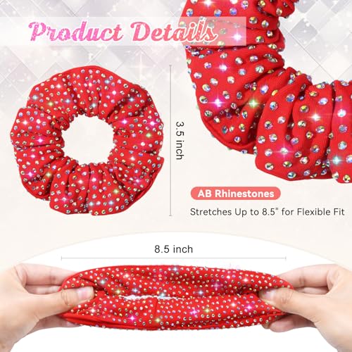 CEELGON Red Glitter Rhinestone Scrunchies 2-Pack for Cheerleading & Dance