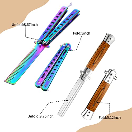 Chengu 2-Piece Wood Grain Switchblade & Butterfly Comb Set
