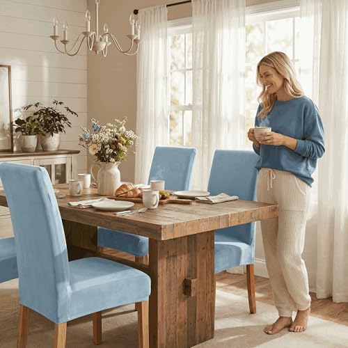 Deisy Dee Velvet Dining Chair Covers - Washable & Stretchable Slipcovers