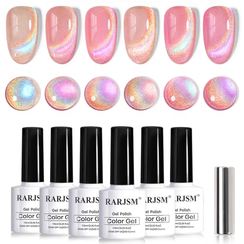 RARJSM Holographic Cat Eye Gel Nail Polish Set - 6 Colors